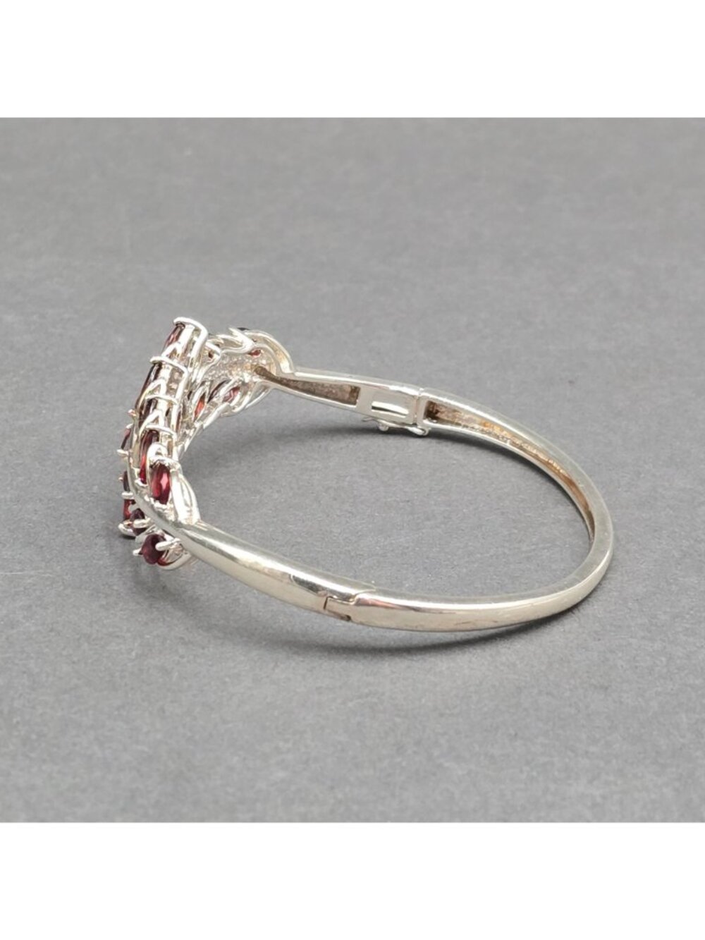 Sterling Silver Garnet Marquise Hinged Bangle Bracelet 7.25" Vintage Style 925 - Picture 2 of 11